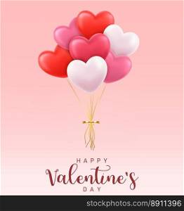 3d Valentine&rsquo;s day background with 3d balloons in shape heart. Romantic banner, surprise poster, flyer and brochure. 3d rendering. Vector illustration. 3d Valentine&rsquo;s day background