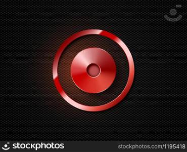 3D Vector black and dark metal texture background with red button