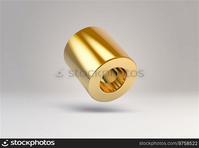 3D vector element or simple isolated golden shape. Shiny object with reflections made of gold.