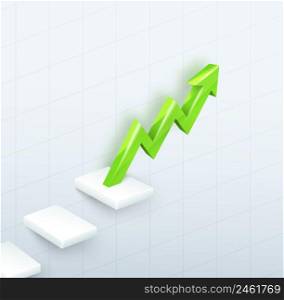 3d vector green arrow graph with steps up on white background