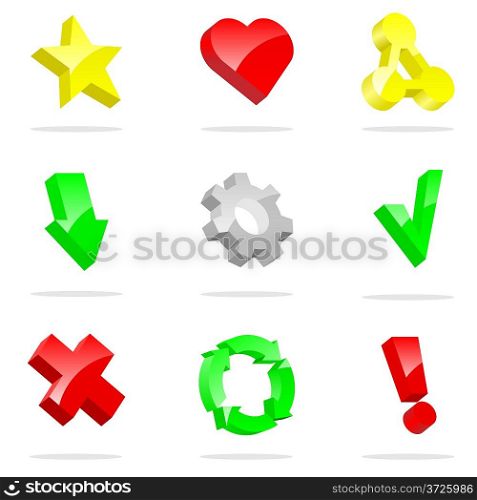 3D vector icons collection isolated on white background.