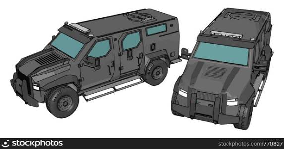 3D vector illustration of a two militarty armed vehicles