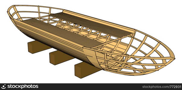 3D vector illustration on white backgroudn of a brown wooden boat keel