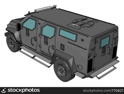 3D vector illustration on white background of a grey armed military vehicle