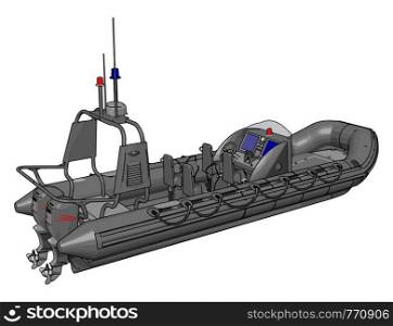 3D vector illustration on white background of a military inflatable boat