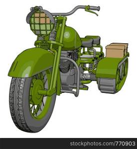 3D vector illustration on white background of a military motorcycle with caterpillar tracks