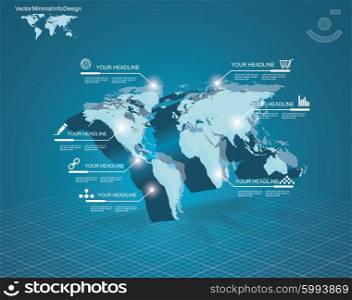 3d vector Light World map with pointer marks - communication concept and infographics design template