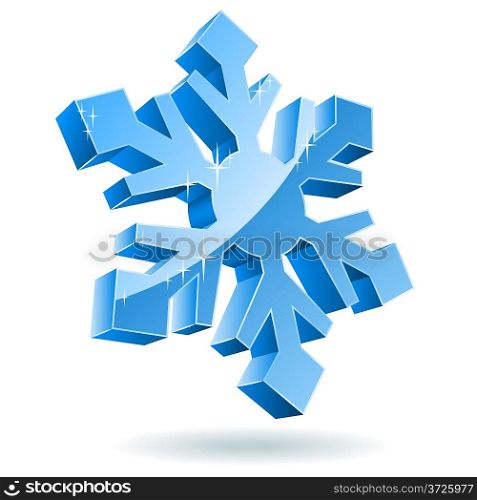3D vector snowflake isolated on white background.