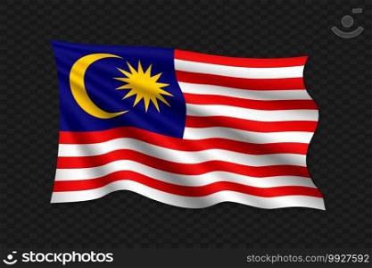 3D Waving Flag of Malaysia. Vector illustration. 3D Waving Flag