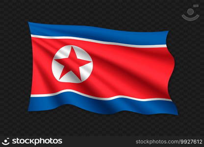 3D Waving Flag of North Korea. Vector illustration. 3D Waving Flag