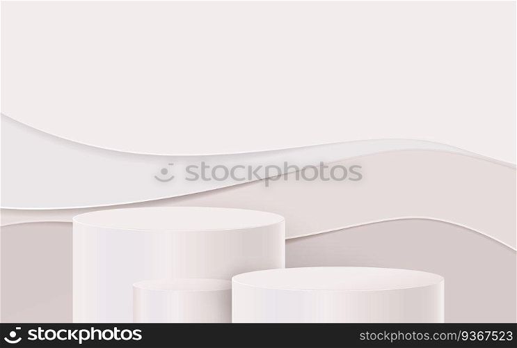 3D white circle podium display on wavy paper art background. Vector Illustration