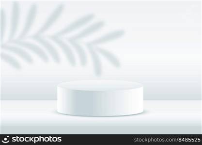 3d white podium platform product display mockup with leaves shadow