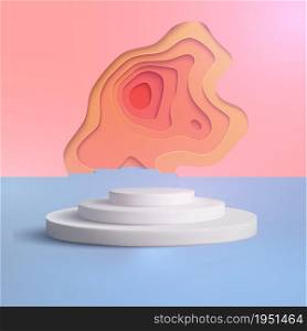 3d white podium vector on pink paper cut background. Cosmetic advertising 3d pedestal on pastel background.. 3d white podium vector on pink paper cut background. Cosmetic advertising 3d pedestal on pastel background. EPS 10