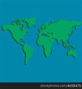 3D world map of the earth, with factom 3D, green land, blue ocean template for business, vector