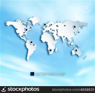 3D World Map With Shadows And Marks On A Cloud Sky Background