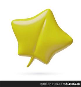 3d yellow maple leaf. Cartoon glossy plastic three dimensional minimal autumn vector object isolated on white.