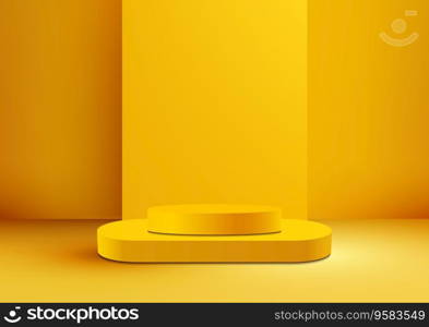 3D yellow podium mockup is perfect for showcasing your products in a modern and minimalist way. The podium is stackable, so you can create different arrangements to fit your needs. Vector illustration