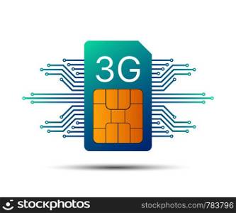 3G Sim Card. Mobile telecommunications technology symbol. Vector stock illustration.