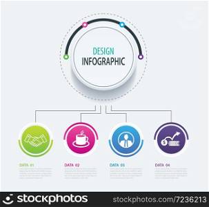 4 abstract circle infographic number business options template. Vector illustration background. Can be used for workflow layout, diagram, data, step options, banner, web design.