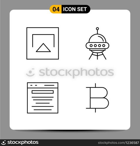 4 Black Icon Pack Outline Symbols Signs for Responsive designs on white background. 4 Icons Set.. Creative Black Icon vector background