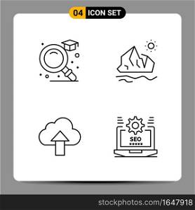 4 Black Icon Pack Outline Symbols Signs for Responsive designs on white background. 4 Icons Set.. Creative Black Icon vector background