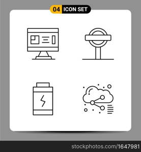 4 Black Icon Pack Outline Symbols Signs for Responsive designs on white background. 4 Icons Set.. Creative Black Icon vector background