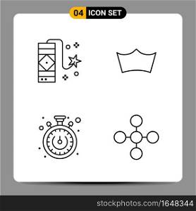 4 Black Icon Pack Outline Symbols Signs for Responsive designs on white background. 4 Icons Set.. Creative Black Icon vector background