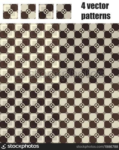 4 circle and square patterns set in brown color. 3d square and circle pattern 4x1 brown
