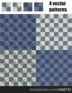 4 circle and square vector patterns set in gray and dark blue colors. 3d square and circle pattern 4x1 gray-dark blue