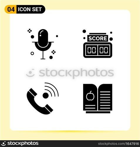 4 Creative Icons for Modern website design and responsive mobile apps. 4 Glyph Symbols Signs on White Background. 4 Icon Pack.. Creative Black Icon vector background