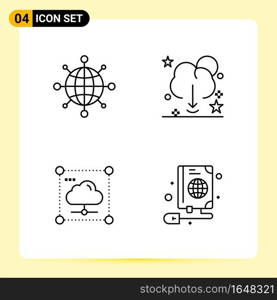 4 Creative Icons for Modern website design and responsive mobile apps. 4 Outline Symbols Signs on White Background. 4 Icon Pack.. Creative Black Icon vector background