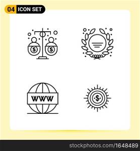 4 Creative Icons for Modern website design and responsive mobile apps. 4 Outline Symbols Signs on White Background. 4 Icon Pack.. Creative Black Icon vector background
