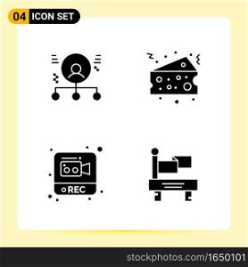 4 Creative Icons for Modern website design and responsive mobile apps. 4 Glyph Symbols Signs on White Background. 4 Icon Pack.. Creative Black Icon vector background