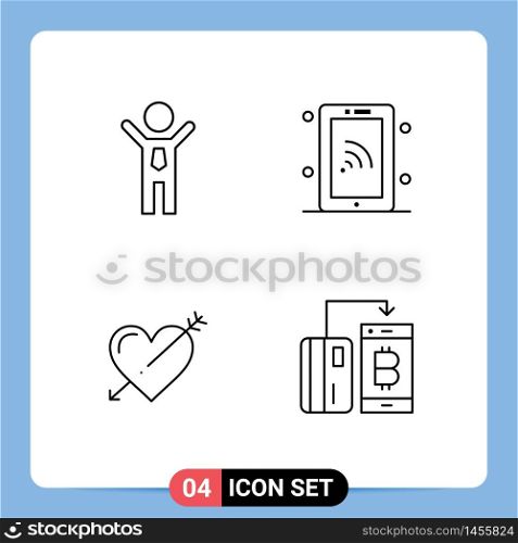 4 Creative Icons Modern Signs and Symbols of achievement, arrow, winner, technology, love Editable Vector Design Elements