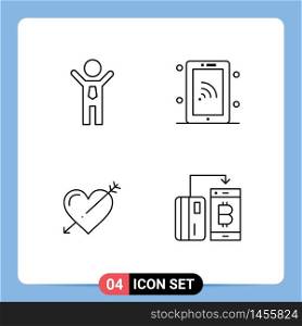 4 Creative Icons Modern Signs and Symbols of achievement, arrow, winner, technology, love Editable Vector Design Elements