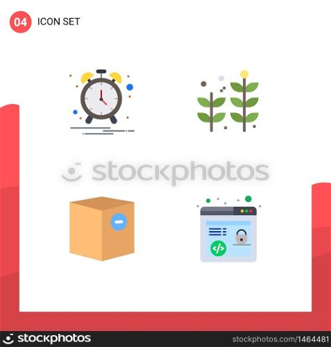4 Creative Icons Modern Signs and Symbols of alarm, minus, business, box, http Editable Vector Design Elements