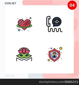 4 Creative Icons Modern Signs and Symbols of angle, carnival mask, romance, email, eye mask Editable Vector Design Elements
