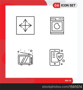 4 Creative Icons Modern Signs and Symbols of angular, retro, browser, machine, tv Editable Vector Design Elements