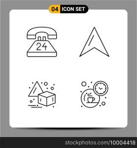 4 Creative Icons Modern Signs and Symbols of anytime, horizontal, contact, map, break Editable Vector Design Elements