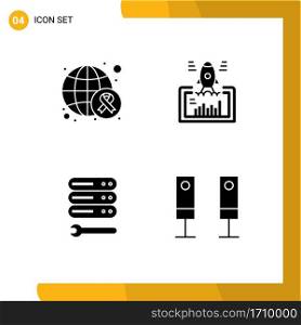 4 Creative Icons Modern Signs and Symbols of awareness, server, world, website, wrench Editable Vector Design Elements