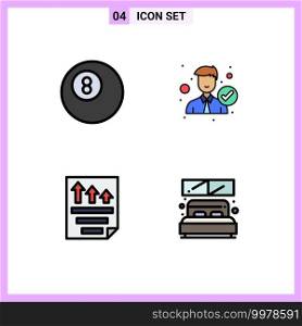 4 Creative Icons Modern Signs and Symbols of ball, page, employee, right, report Editable Vector Design Elements