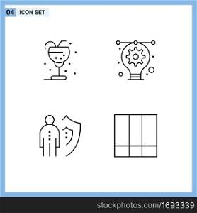 4 Creative Icons Modern Signs and Symbols of beverage, insurance, ice, bulb, man Editable Vector Design Elements