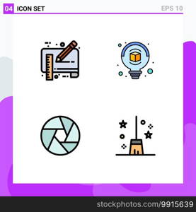 4 Creative Icons Modern Signs and Symbols of blue print, camera, pencil, design, photo Editable Vector Design Elements