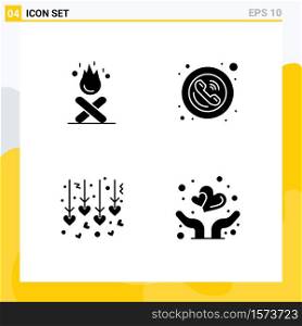 4 Creative Icons Modern Signs and Symbols of bonfire, hanging wedding, fire, public, honeymoon Editable Vector Design Elements