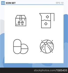 4 Creative Icons Modern Signs and Symbols of box, tablets, and, food, beach Editable Vector Design Elements