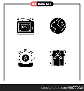 4 Creative Icons Modern Signs and Symbols of broadcast, help, video, worldwide, process Editable Vector Design Elements