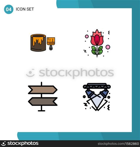 4 Creative Icons Modern Signs and Symbols of brush, location, painting, red rose, disco Editable Vector Design Elements