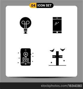 4 Creative Icons Modern Signs and Symbols of bulb, hobbies, phone, huawei, bats Editable Vector Design Elements