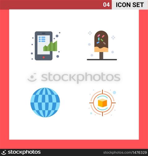 4 Creative Icons Modern Signs and Symbols of business, sweet, graph, dessert, globe Editable Vector Design Elements