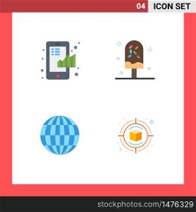 4 Creative Icons Modern Signs and Symbols of business, sweet, graph, dessert, globe Editable Vector Design Elements